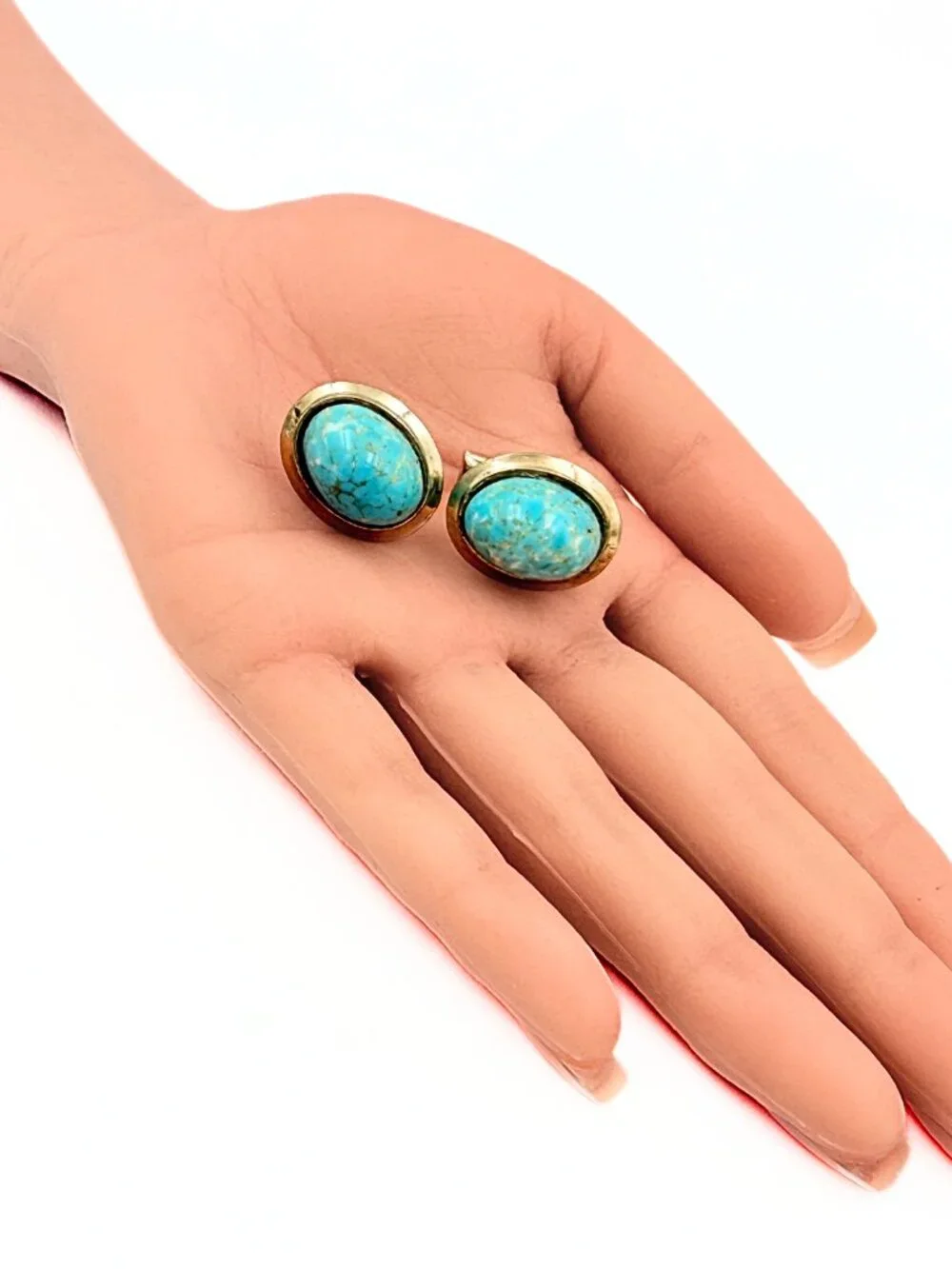 Minimalist Peking Glass Turquoise Cab Gold Plated MCM Cufflinks